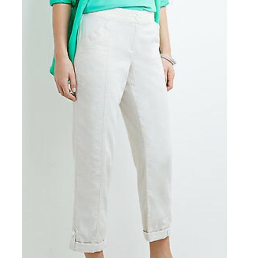 J. Jill White Cropped Straight-Leg Trousers with Roll Cuff